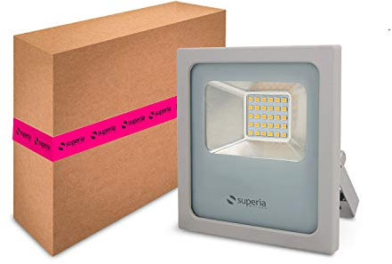 Superia Milano Faro LED Silver da esterno 12W, Azienda ITALIANA, 1005 lumen Bianco Naturale 4000K, Proiettore Impermeabile IP65, per Giardini e Abitazioni, Fascio 100°, 230V AC, NL12N