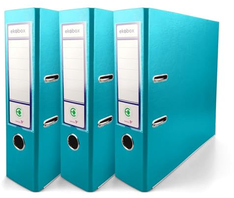 Netuno 3x Akten-Ordner Türkis DIN A4 Ekobox 2-Ring-Mechanik Ringorder a4 8cm Kunststoff Ordner a4 breit Büroordner Plastikordner Briefordner a4 Ringmappe breiter Aktenordner PP-Ordner farbig