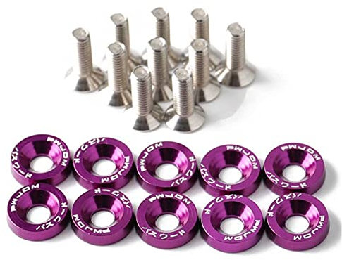 ihreesy Aluminium Unterlegscheiben Schrauben,10 Stück M6 Auto Stoßfänger Unterlegscheibe Kotflügel Unterlegscheibe Schraube für Vorne Hinten Nummernschild Rahmenschraube,Lila
