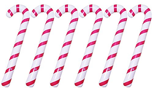 BYNYXI 6er Set Weihnachten Zuckerstange Aufblasbar Gehstock Rot Weiß Streifen Zuckerstangen für Weihnachtsbaumschmuck Anhänger Weihnachten Rot Candy Canes Aufblasbar Christsbaumsdeko, 88cm