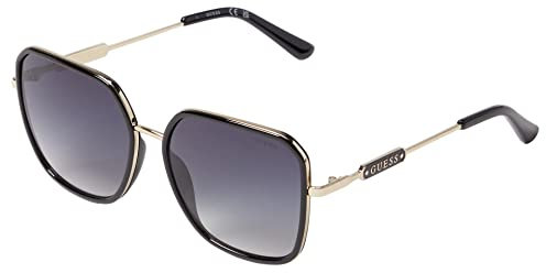 GUESS 59 mm GF6153, Glänzendes Schwarz/Farbverlauf, Rauchgrau, Retro-Design Sonnenbrille, Metallrahmen mit Kunststofflinse, Unisex, Erwachsene