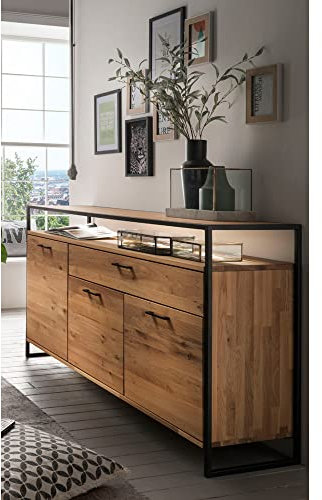 Lomadox Sideboard Eiche massiv geölt, inkl. Beleuchtung, B/H/T: ca. 170/92/44 cm