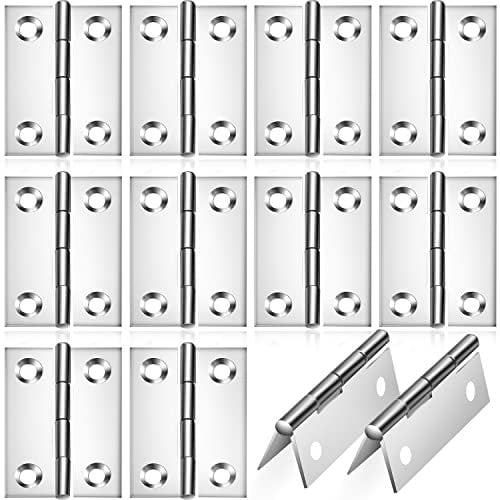 Eruinfang 12 Pieces Hinges Stainless Steel Folding Butt Hinges Small Door Hinge 2'' Bearing Hinges for Closet, Drawer, Window, Boxes, Gate, Silver