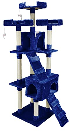 AQPET Griffoir Manhattan 170 cm avec Niche pour Chat Arbre Aire de Jeux pour Chat Bleu
