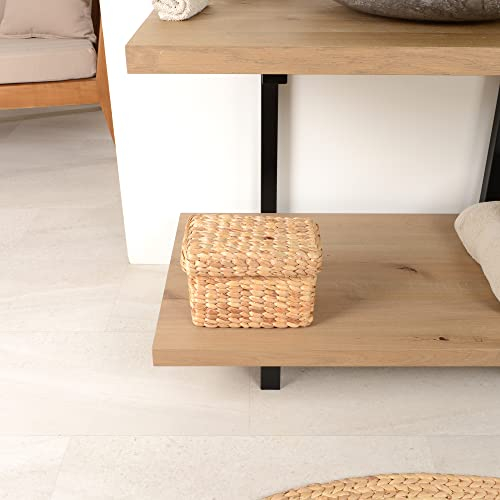 wohnfreuden Aufbewahrungsbox mit Deckel rechteckig aus Wasserhyazinthe Aufbewahrungskorb Flechtkorb Bad Regal, Größe:XS