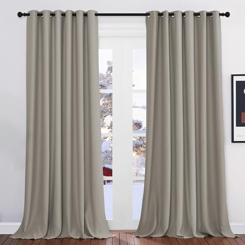 PONY DANCE Vorhang Blickdicht Ösen Gardinen für Große Fenster 2er Set H 245 x B 200 cm Blackout Curtains for Living Room Verdunklungsvorhänge Wärmeisolierend, Sandfarben
