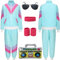 80er Jahre Kostüm Trainingsanzug Pop Art für Retro Stil Bad Geschmack Party Assi Anzug Proll Anzug Assi Jahre 80er 90er Jahre Outfit Kleidung Accessoires für Damen Herren Jogginganzug Blau G041S