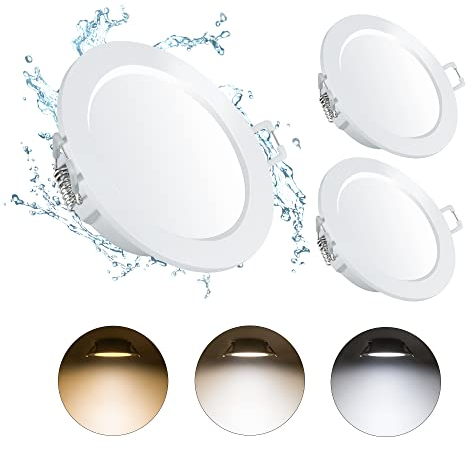 3er Set 4W LED Einbaustrahler Dimmbar, Ultra Flach LED Deckenspots 3000K/4000K/6000K Steuerung per Schalter, IP44 Wasserdicht LED Einbauleuchten, Led Spots für Küche Badezimmer, Ø75-85mm Lochgröße