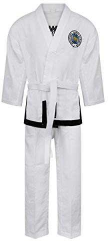 Playwell Elite Premium Ultraleichter ITF Taekwondo-Kampfanzug mit Gürtel, Schwarz, weiß, 190cm