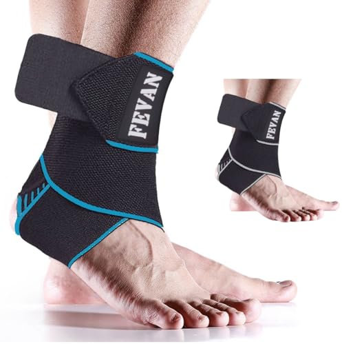 FEVAN Tobillera Para Esguince Antideslizante Ajustable - Tobillera Fascitis Plantar - Tobillera Estabilizadora - Tobillera Deportiva (Azul/Negro)