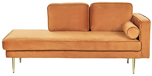 Chaiselongue Samtstoff orange rechtsseitig goldenes Gestell Modern Miramas