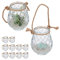 Relaxdays Windlicht, 12er Set, Glas, Henkel aus Hanfseil, innen & außen, Teelichthalter, 10 x 8,5 cm, transparent/Natur