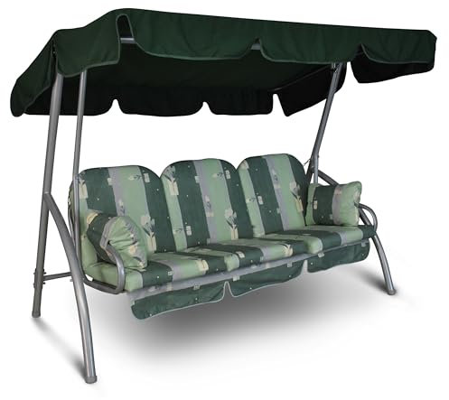 Angerer Freizeitmöbel GmbH Hollywoodschaukel Deluxe - Gartenschaukel Made in Germany - Schaukel zum Sitzen und Entspannen - einfache Montage (Dunkelgrün-Hellgrün-Grau Gemustert)