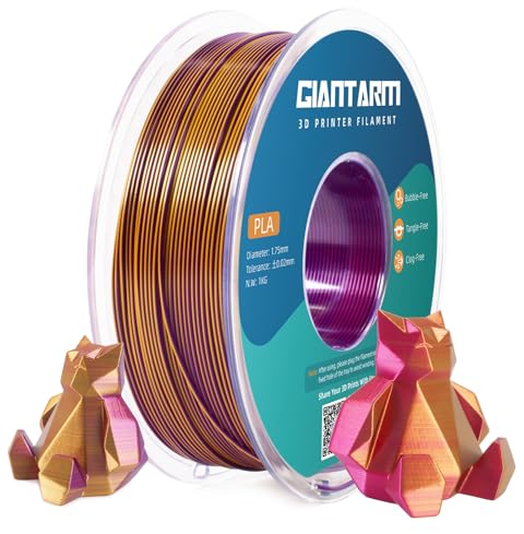 GIANTARM Silk PLA Filament 1.75mm(±0.02mm) für 3D Drucker, 1kg, 1 Rolle vakuumverpackt,PLA Silk-like tricolor, Rot+Gold+Lila