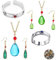 XHBTS Ohrring-Set, Ringe und Halsketten und Aufkleber, Motiv: Heulen, grünes Wasser, japanischer Anime, verwendet als Cosplay-Zubehör oder Schmuckgeschenk, Metall