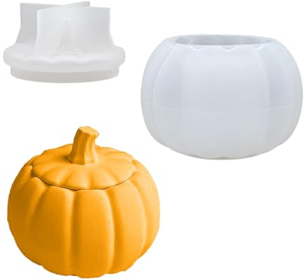 YEJAHY Moules en silicone en forme de citrouille 3D avec couvercle pour résine époxy, bougeoirs, bijoux, bonbons, décoration d'intérieur, artisanat