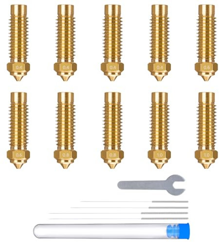 ELEGOO 10pcs Multi Size Düsen für Neptune 4 Plus/Max 3D Drucker, Messing Hotend Düsen 0.4/0.6/0.8/1.0mm mit Reinigungskits