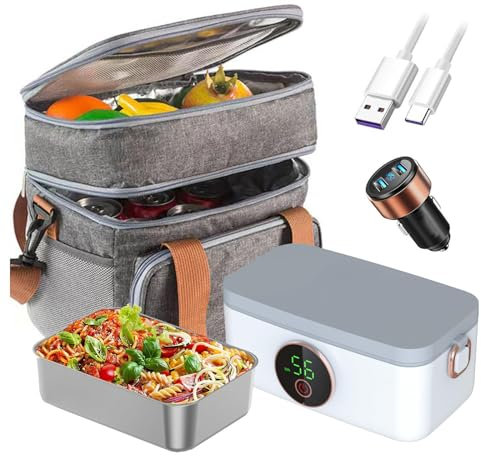 Food Warmer Lunch Box Rechargeable and Cordless, Electric Lunch Box, Portable and Battery Powered 16000mAh Mens Lunch Box