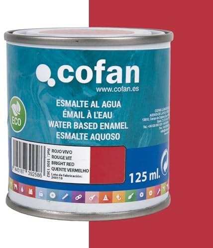 Cofan Esmalte ecológico al agua multisuperficies | Acabado: Brillo | Envase: 125 ml (Rojo Vivo Brillo)