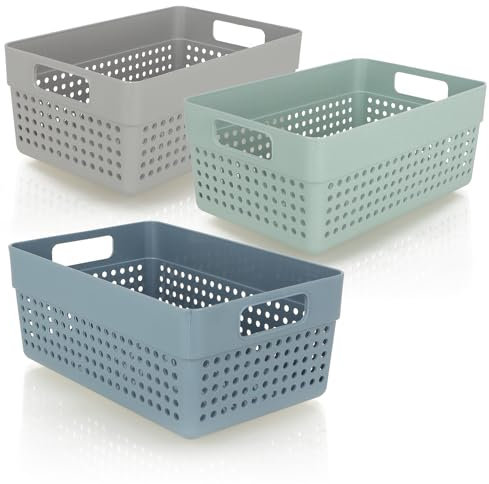 com-four® 3x Cestas de Almacenamiento - Cestas Decorativas con Asas Laterales - Cajas de plástico para cosméticos y Productos para el hogar - Organizadores [la selección varía] (03 piezas - L)
