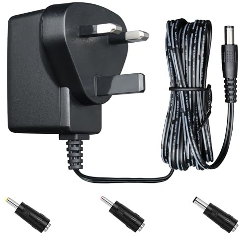 6V 1A 6W 1.8M/6ft Long Power Supply Adapter, AC DC Switching Adapter (Input 100-240V, Output 6Volt 1Amp/1000mA), Wall Mount Transformer Charger Plug with 3 Interchangeable Adapter Jacks, UKCA Listed