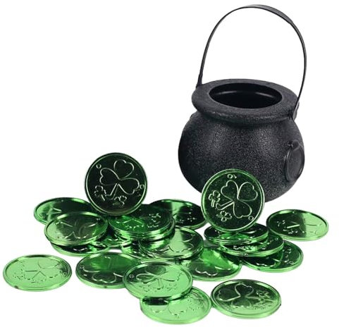 Hexenkessel | Glückskleeblatt-Topf | Kleeblatt-Münzbank | Topf mit Golddekor | Kobold-Süßigkeitenschale | Kleeblatt-Bonbonglas | Koboldtopf für Kinder | Goldmünzbonhalter