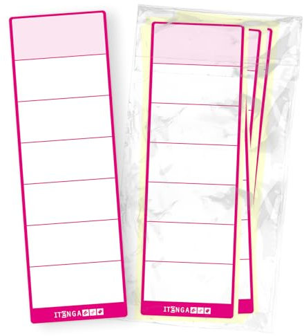 itenga 10x Ordneretiketten Ordnerrückenschild für breite Ordner 6x19cm I Aufkleber für Ordnerrücken selbstklebend aus Haftpapier (pink)