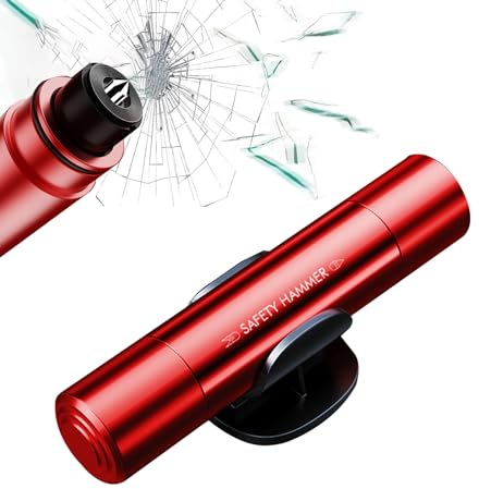 Okaywork Car Safety Nothammer Auto,sicherheitshammer auto Notfallhammer Auto mit Gurtschneider, Kompakter Tragbarer Gurtschneider Notfallhammer, Emergency Glasbrecher Auto Essentials (Rot)