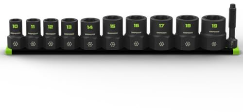 GRIPEDGE Tools | 10-PC – 3/8'' Drive Metric RPT Socket Extractor Set | Sizes 10 – 19 MM | Removes Broken Studs, Stripped Bolts and Lug Nuts | Includes Premium Aluminum Socket Rail|