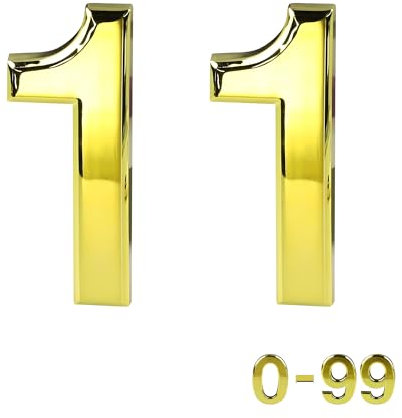 Gold Door Numbers Stick On, 0-99, Letters A, B, C, D, 3'' House Numbers Self Adhesive Stickers, For Doors, Mail Boxes, Hotel Rooms (11)