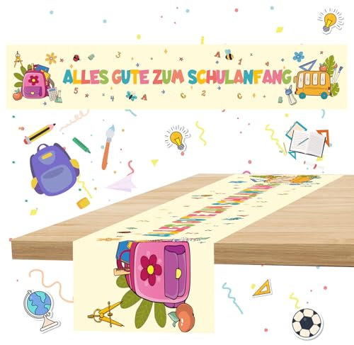Shinybox Alles Gute Zum Schulanfang Tischdecken, Schulanfang Deko Wiederverwendbare Tischläufer, Schulanfang Tischdekoration, Schuleinführung Schulstart Party Dekoration 183 x 33cm(Weiß)