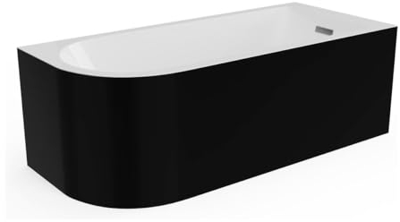 Vente-unique-Eckbadewanne - 201 L - 150 x 75 x 58 cm - Schwarz glänzend - Ecke rechts - ANIKA
