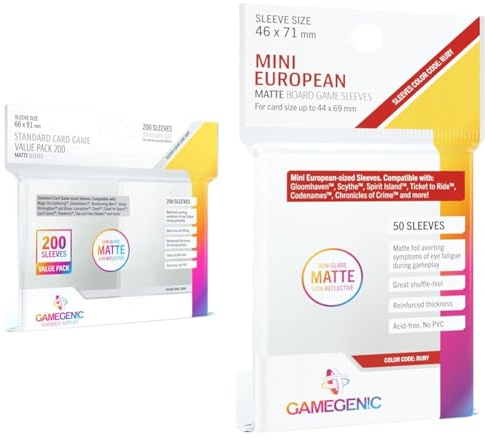 Gamegenic, MATTE Standard Sleeve Value Pack 200, Sleeve color code: Gray & MATTE Mini European-Sized Sleeves, Sleeve color code: Ruby
