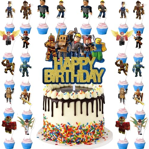 25 Pcs Game Theme Cake Toppers for Kids, Game Cake Decorations, Cupcake Toppers, Game Birthday Party Supplies