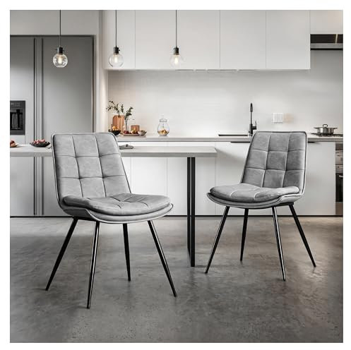 STOOLINK Esszimmerstühle 2er Set, Stühle Esszimmer aus Mikrofaser-Leder, Gepolsterter Küchenstuhl mit Rückenlehne, Armloser Essstühle mit Ziersteppung, für Esszimmer, Wohnzimmerstühle - Grau