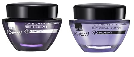 Avon Anew Platinum Duo spendet Feuchtigkeit und verleiht der Haut Volumen, hilft, die Feuchtigkeit der Haut zu erhöhen, enthält Ultimate Tagescreme und Ultimate Nachtcreme, tierversuchsfrei.
