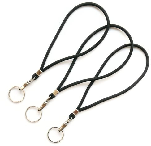 trage.band® Handgelenk-Trageband mit Haken und Ring, 3 St schwarz | Kurze Handgelenk-Trageschlaufe mit Karabinerhaken und Schlüsselring