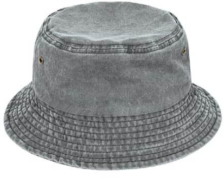 TOSKATOK Pure Washed Cotton Bucket hat UV Sun Protection Breathable Beach Holiday Travel Hat-GREY-60