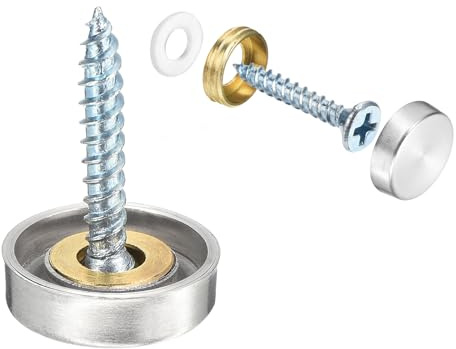 QUARKZMAN 12 Stück Spiegelschrauben, Edelstahl Zierschrauben dekorative Abdeckkappen Nägel, Panelschrauben für Schild Hardware Bau, 16mm Durchmesser, Silber