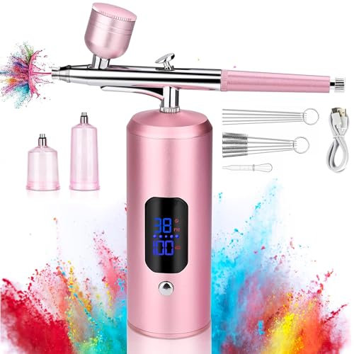 Aerografo con Compresor: 38 PSI Pistola de Aerografo Portátil con Pantalla LED Aerografo para Uñas, Maquillaje, Modelado de Tatuajes, Decoración de Pasteles