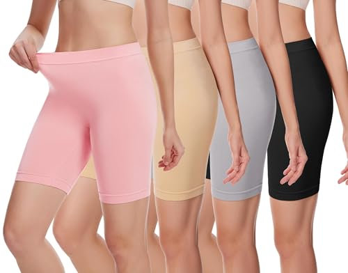 HBselect 4er Damen Kurze Leggings Radlerhose Blickdicht Sporthose Jogginghose Baumwolle für Yoga Joggen Pilates Fitness E XL