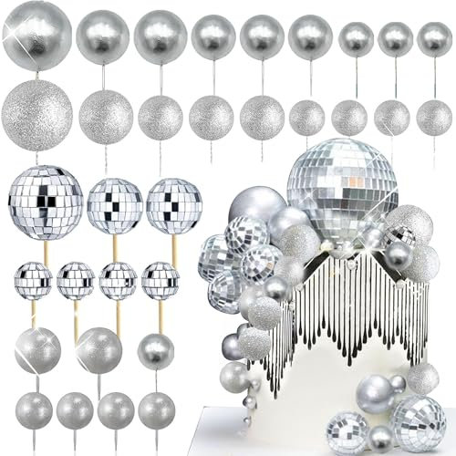Disco Balls Cake Topper Mamma Mia Cake Decor Silver Balls Disco Cake Topper Party Favors for 70s Birthday Last Disco Bachelorette Anniversary