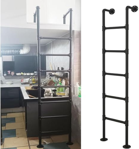 Metal Loft Bed Ladder Wall Mounted - Heavy Duty Emergency Egress Ladder for Window Well, Industrial Iron Pipe Bunk Bed Ladder, Indoor Outdoor Climbing Ladders, 330LBS Load