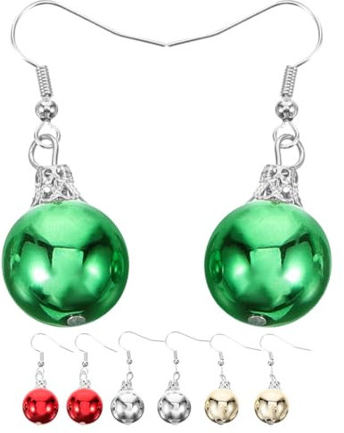 DEARMAMY 4 Paar Weihnachts Party Ohrringe Eisenbleche Weihnachts Piercing Baumelnde Ohrringe Weihnachtsbaum Hängende Kugel