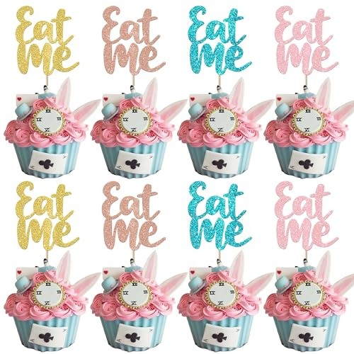 Xsstarmi 24 Packung Eat Me Cupcake Toppers Glitzer Wonderland Try Me Tea Party Cupcake Picks Dekoration für Kinder Geburtstag Party Kuchendekoration