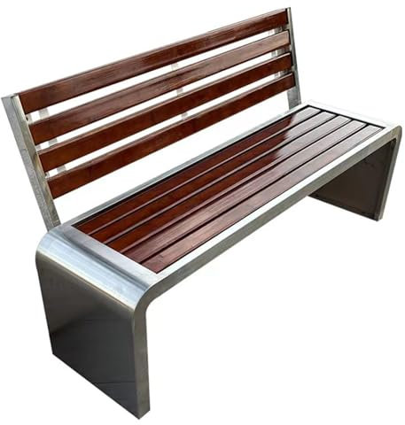 JINGSHIQIAOPL Gartenbank 3 Sitzer Wetterfest, Sitzbank Outdoor, Max. Belastung 400 Kg, Modern Bank, Edelstahl und Massivholz, für 2–3 Erwachsene(120cm/47in)
