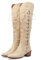 Stivali da Cowboy Western da Donna, Stivali Vintage con Punta a Punta Ricamata, Tacchi Spessi, Polpaccio Largo, Cerniera con Lacci, Stile Country idilliaco, 5 cm,Apricot,42 EU
