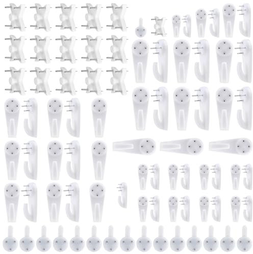 70 Pièces Accroche Cadre, Attache Cadre, Plastique Accroche Tableau Sans Percer Clous Mural pour Suspendre Accrocher Photos de Miroirs de Parapluies de ustensiles de cuisine（Compris Les Clous）