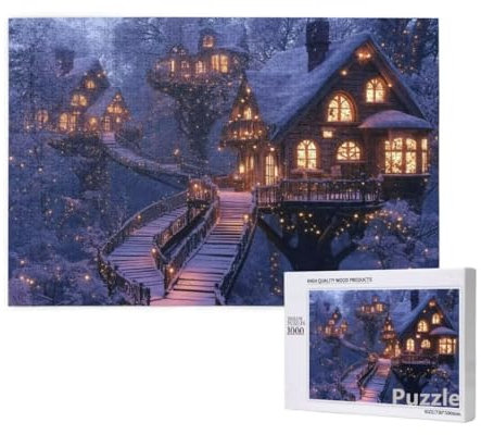 Dorf Puzzle 1500 Teile Erwachsene, Groß Puzzle Baumhaus Muster Design, Holz Jigsaw 87x57cm Size mit Geschenkboxverpackung for Wanddeko Wohnzimmer, Geschenke für Frauen, Geschenke für Männer,Model1016