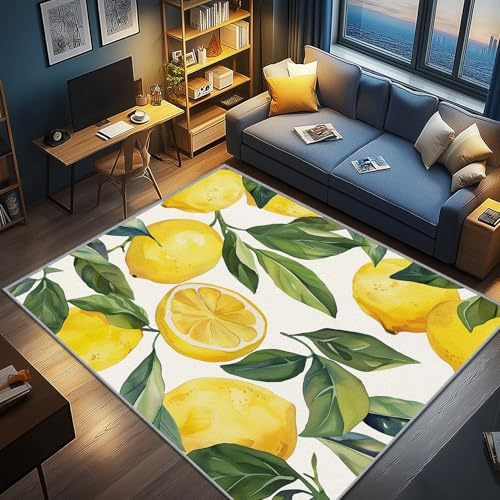 AevuCub Zitronen Deko, Zitronenmuster Teppich 120x170 Kurzflor, Teppich Wohnzimmer Sommer, Weich rutschfest Waschbare Teppiche, Bettvorleger Schlafzimmer Kinderzimmer